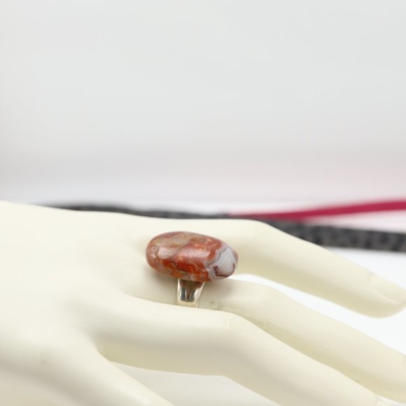 Crazy Lace Agate Ring Natural Stone Sterling Silver 925 - Picture 7 of 10